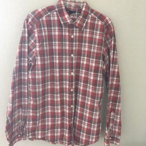 Red and tan plaid long sleeve GAP shirt